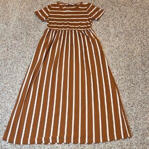Chic Striped Brown and White Kids Short Sleeve Dress Size 10Y